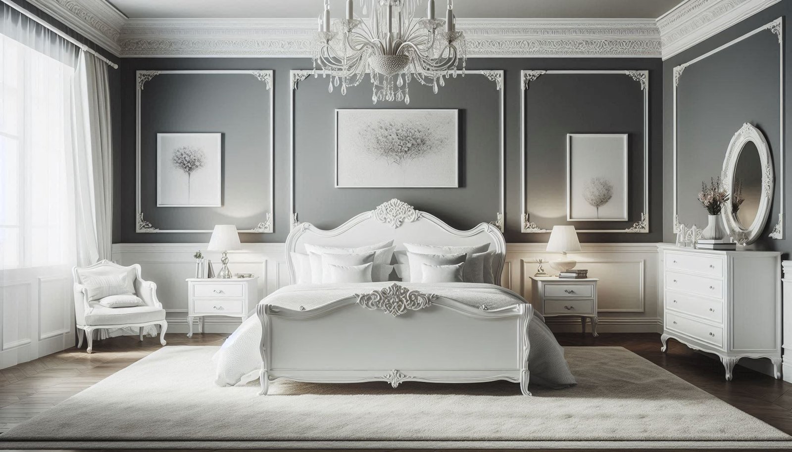 Chic Elegance,White King-size Bedroom set