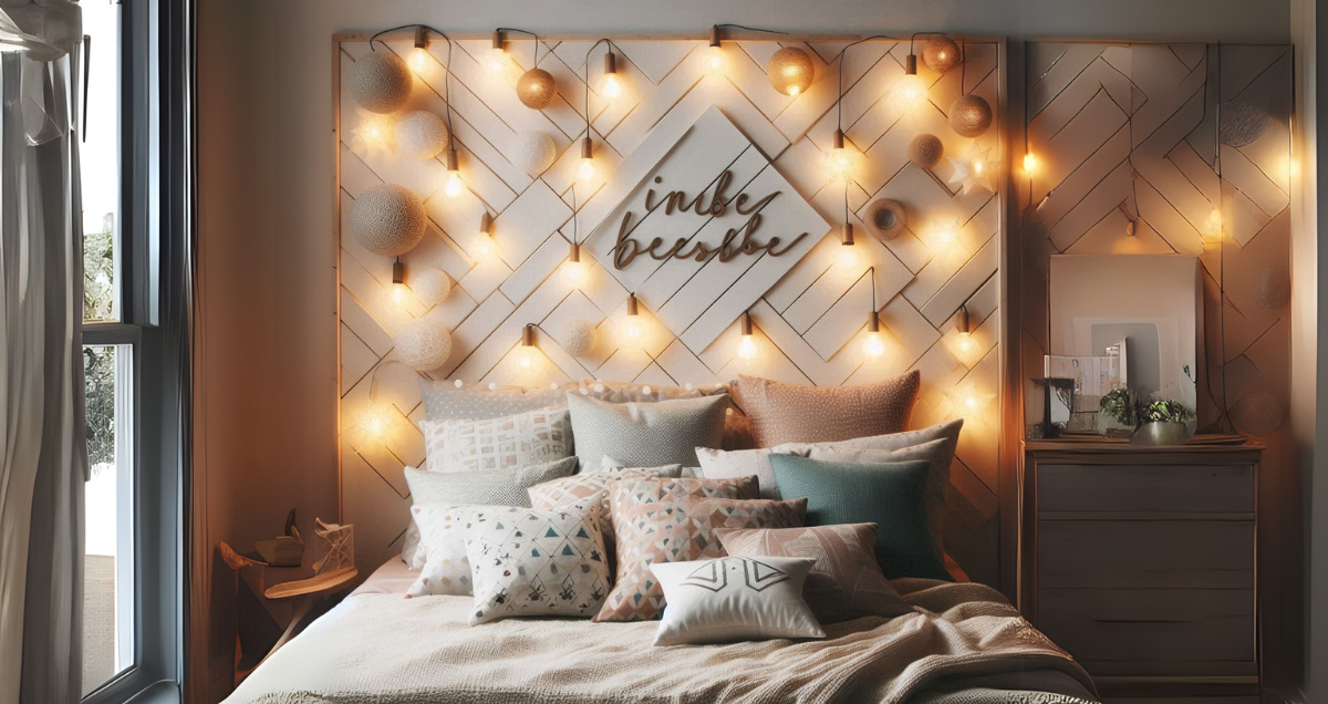 Headboard Bedroom Decorating Ideas with Fairy lights